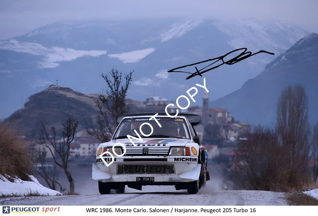 affiche poster Salonen Peugeot 205 turbo 16 Monte carlo / peugeot sport dédicacé