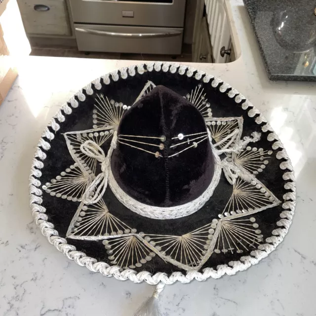 Vintage Mariachi Sombrero Hat BLACK Pigalle 5 X Made In MEXICO 🇲🇽