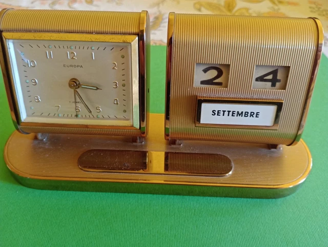 Orologio da tavolo anni 50 con calendario,con scatola, funzionante marca Europa 3
