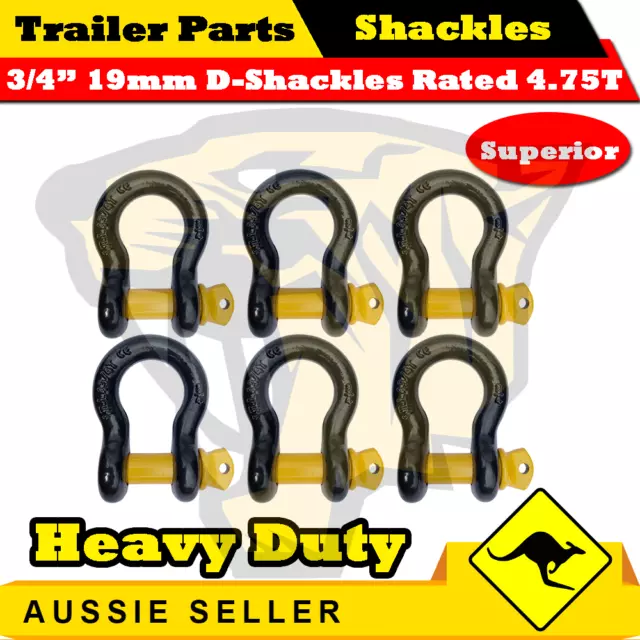 3/4" 19mm Black Bow Shackle Rated (Yellow Pin) 4750kg 4WD Recovery Rigging x 6