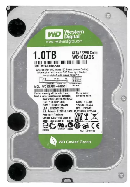 Disque Dur Western Digital WD10EADS 1TB SATA II 5400U/Min 32MB Cache 3.5 Pouces