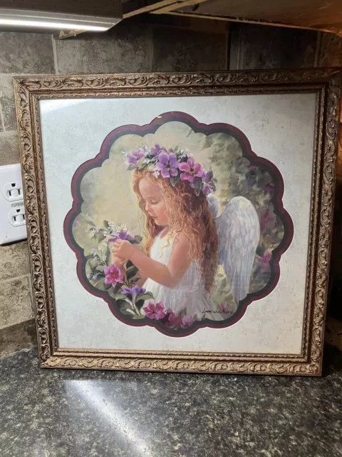 Laurie Snow Hein 17X17" Vintage Home Interior Little Girl Angel Framed L@@K Wow!