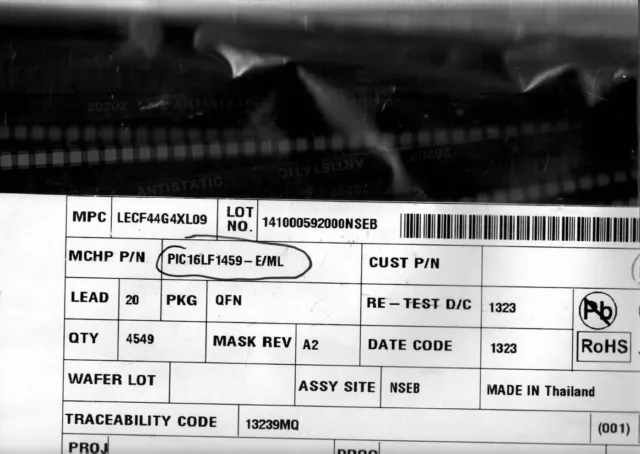 PIC16LF1459-E/ ML Microchip/Atme l IC MCU 8BIT 14KB FLASH 20QFN **LOT OF 4549**
