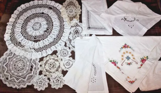 Job Lot of Various Vintage Table Linen - Tablecloths, Doilies, Crochet