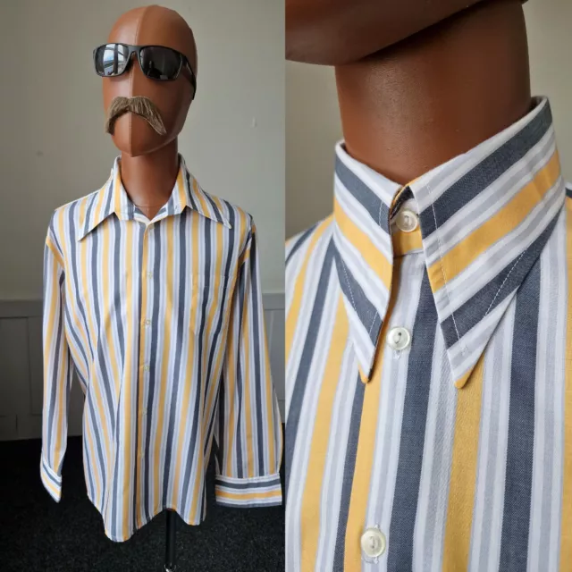 Camicia vintage anni '70 colletto di lancia | L/XL | a righe policotone MOD discoteca BD15