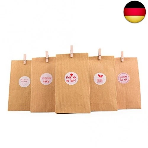 Geschenktütenset "Natur", 72tlg., 24 Geschenktüten + 24 Aufkleber + 24 M