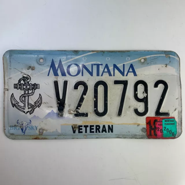 V20792 Retired 2000 Montana Military Navy Veteran License Plate Big Sky Anchor