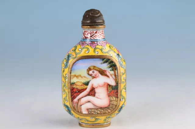 Chinese cloisonne hand painting angel girl plating gold snuff bottle