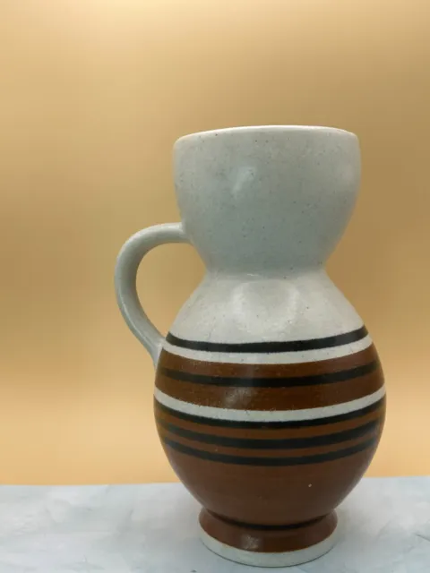 Lapid Israel Jug Vase Hand Painted By Esther MCM Mid-Century Brown Earth Striped