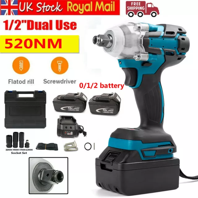 1/2" Cordless Impact Wrench Brushless Driver Torque Replace w/ Charger Battery