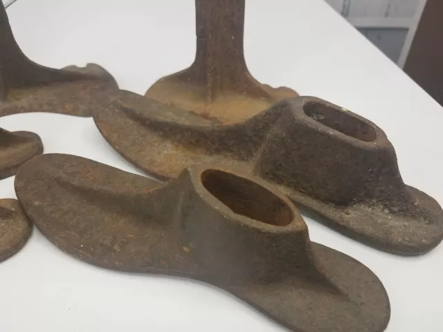 2 - Antique Cast Iron Shoe Cobbler Stands 4 Shoe Molds - Malleable, Warranted 3