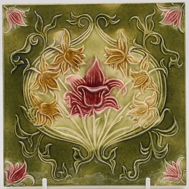 Antique Majolica Fireplace Tile T A Simpson C1907