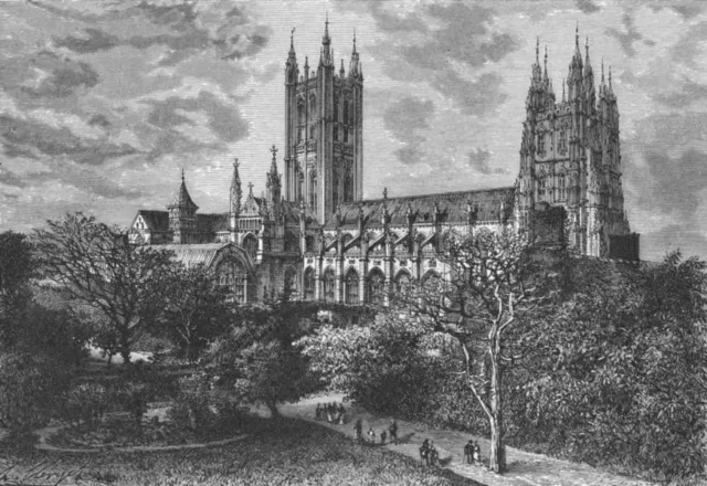 KENT. Canterbury cathedral c1885 old antique vintage print picture