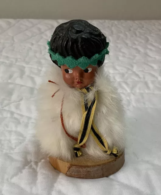 Vintage Indian Doll Baby Figurine, Hand Made, Rabbit Fur Coat * SALE