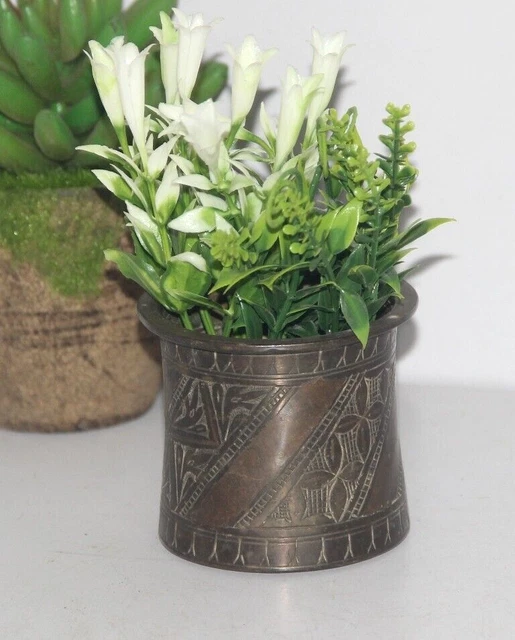Antique Brass Ganga Jamuna Indian Panchpatra Holy Water Pot Copper Inlay Work