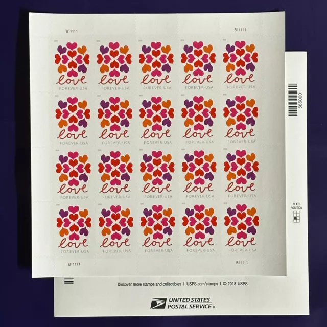 Booklet of 20 USPS LOVE &HEARTS Stamps 1 Sheet Self-Adhesive For wedding Holiday