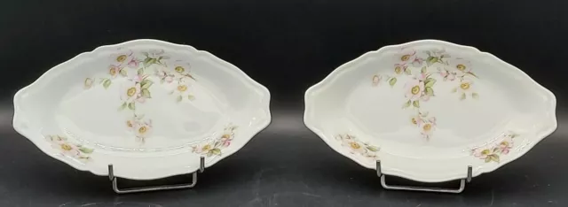 Paire De Raviers Porcelaine De Limoges Lafarge Fleurs Roses Vintage L 24,5 Cm