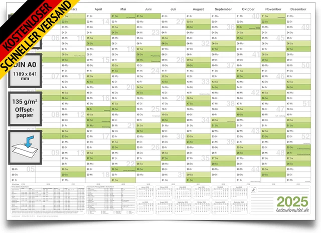 Schulwandkalender 2025/26 DIN A0 | XXL Kalender 118,9x84,1 Cm | Mit Ferien & Feiertagen