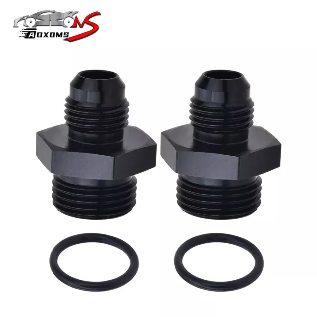 2Pcs 8AN AN8 Flare to 6AN AN6 ORB Male Fuel Rail O-Ring Fitting Adapter Black