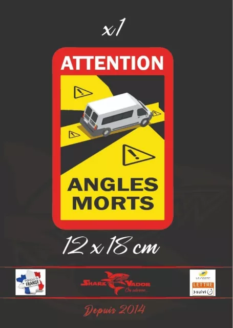 Stickers ANGLES MORTS camionnette utilitaire transport de personnes 12 X 18CM