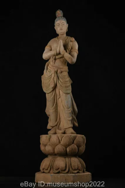 42.4" Old Chinese Wood Carved Dynasty Kwan-yin Guan Yin Goddess Statue Sculpture