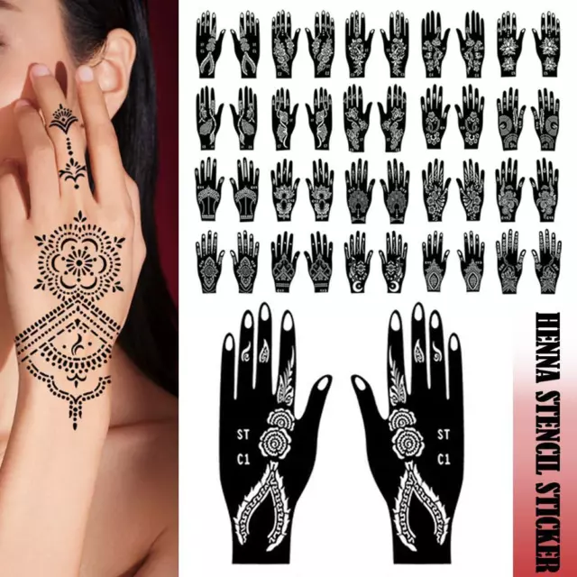 2X Hand Tattoo Body Art Sticker Body Art Mehndi Large Template Temporary Tatt B8