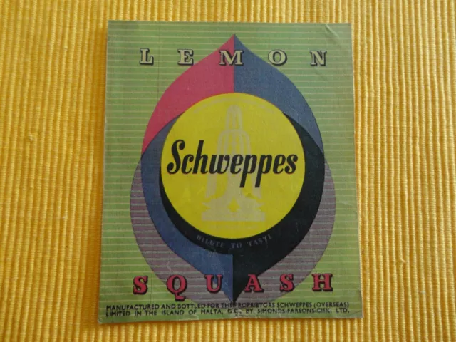 Vintage Malta Schweppes Farsons Lemon Squash Label