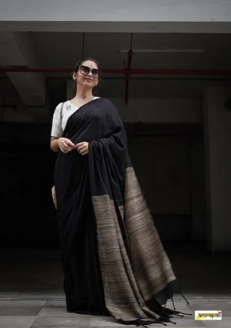 Cotton Blend Handloom Khadi Saree Bollywood Stylish Pakistani Sari