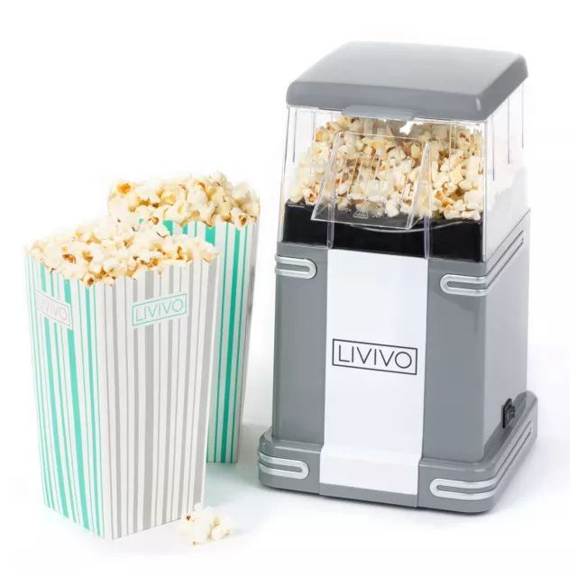 Popcorn Maker Machine Retro Hot Air Popper with 6 Boxes Healthy Snack Fat-Free