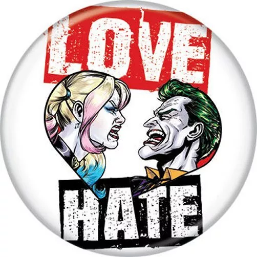 DC Comics Batman Love Hate Harley Quinn & Joker Licensed 1.25 Inch Button 87725