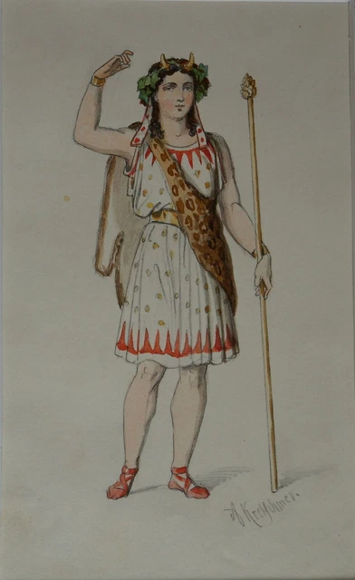 ALBERT KRETSCHMER, BACCHANTIN mit Thyrosstab, signiert, Aquarell, EUR