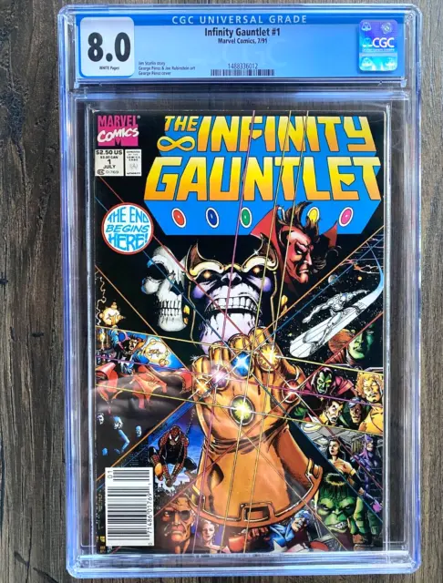 Marvel INFINITY GAUNTLET (1991) #1 NEWSSTAND Starlin +Perez AVENGERS Key CGC 8.0