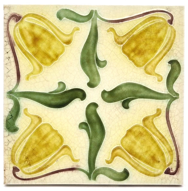 Art Nouveau Fireplace Majolica Tile Floral Design Godwin & Hewitt C1899