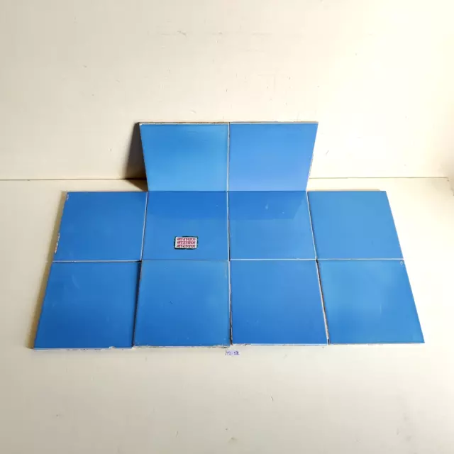 1940s Vintage Blue Shade Architecture Furniture Plain Tile Japan Set Of 10 CT33