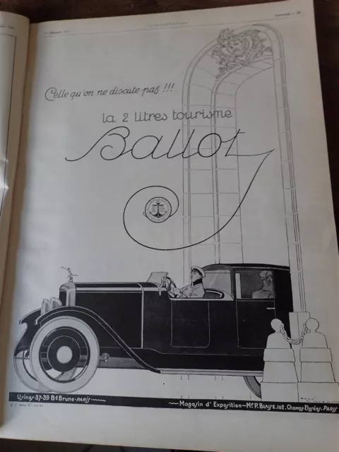 BALLOT 2 litres tourisme automobile publicité papier ILLUSTRATION NOEL 1923 col