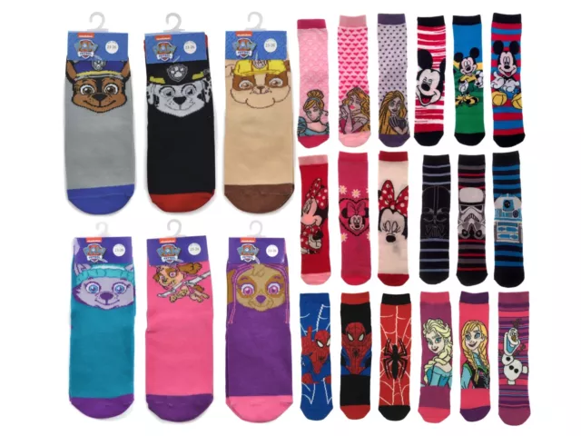 Kids Character Socks Multipack 2 / 3 Pack Girls Boys DIsney Ankle Socks 2/3 Pair