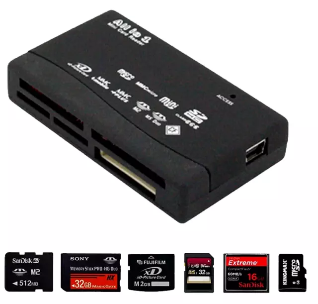 JT Mini 26-IN-1 USB 2.0 High Speed Memory Card Reader For SDHC CF xD SD MMC MS