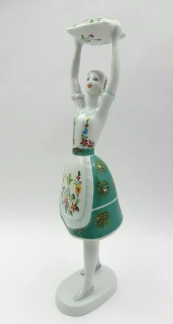 Vintage Hungarian Hollohaza Hand Painted Girl W/ Pillow Ceramic Figurine #1834 1