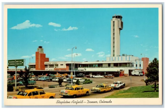 Denver Colorado CO Postcard Stapleton Airfield Airport Terminal Car Taxi Scene