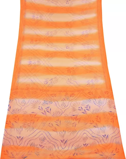 Jahrgang Orange Saree Georgette Handwerk Stoff Blumen Kleid Wickeln Sari SI22860