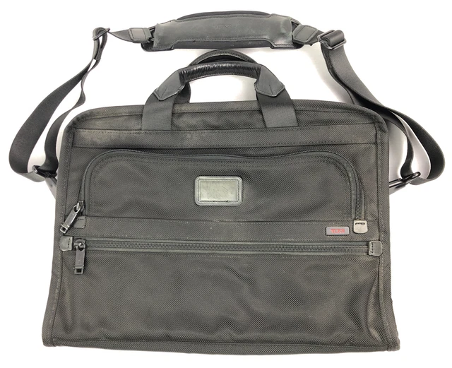Tumi Alpha Slim Deluxe Porfolio Laptop Bag Ballistic Nylon Leather Handles Black