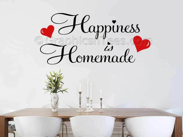 Kitchen Wall Sticker Quote, Happiness is Homemade 2 Red Hearts