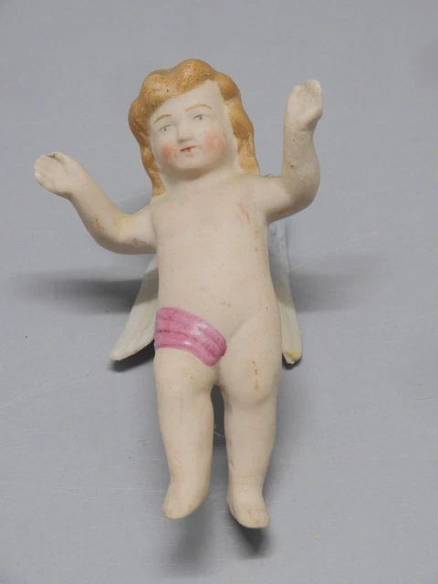 Petite Boîte Décorative Ancienne - En Biscuit Avec Un Angelot Sur Le Couvercle, Occasion