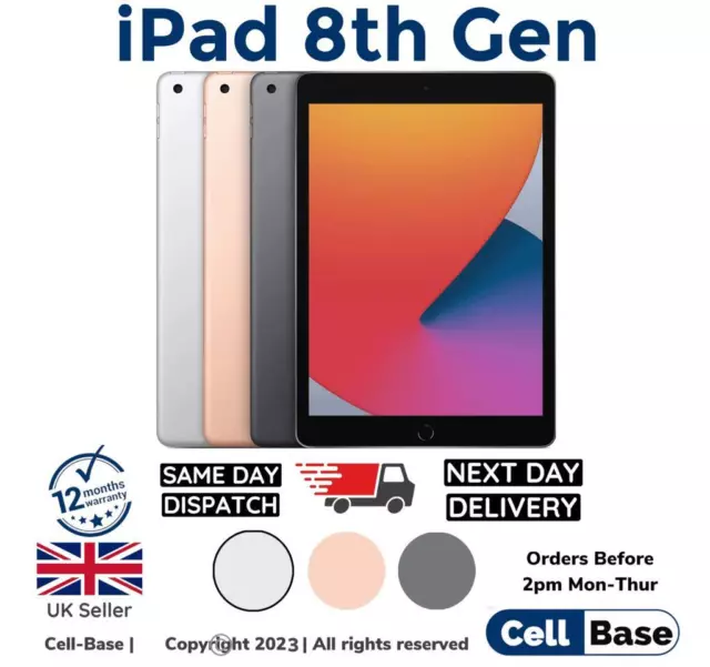 NEW Apple iPad 8th Gen 10.2" 2020 32GB 128GB Wifi/4G All Colours BOX Re- SEALED