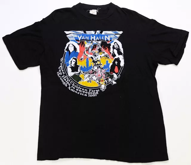 Rare Vintage FANTASY Van Halen Woman And Children First 1981 Tour T Shirt 80s L