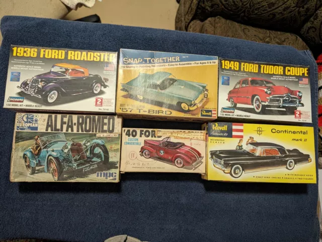 lot of six 1/32 model car kits 4 fords a continental and 1 alfa romeo racer