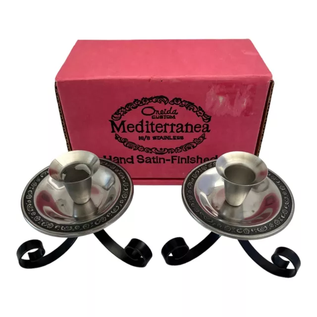 Vintage Oneida Custom Mediterranea Pair Candlestick Holders 18/8 Stainless