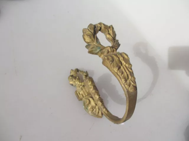 Antique Brass Curtain Tie Back Hook French Old Victorian Rococo Leaf Vintage x1