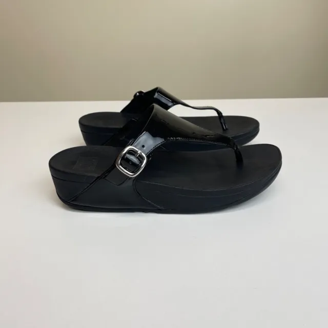 Fitflop The Skinny Wedge Sandals Women 9 Black Patent Platform Buckle Comfort