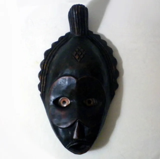 Vintage  African  Mahogany  Hand-Carved  Detailed  Mask  W/Glass  Eyes Sculpt